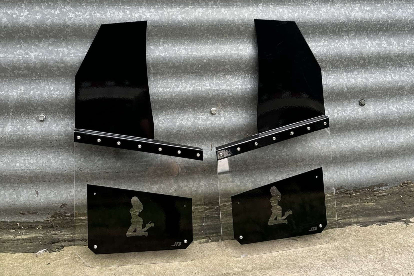 JB Products angled truck kickback mudflaps - universal 13in, acrylic plastic view